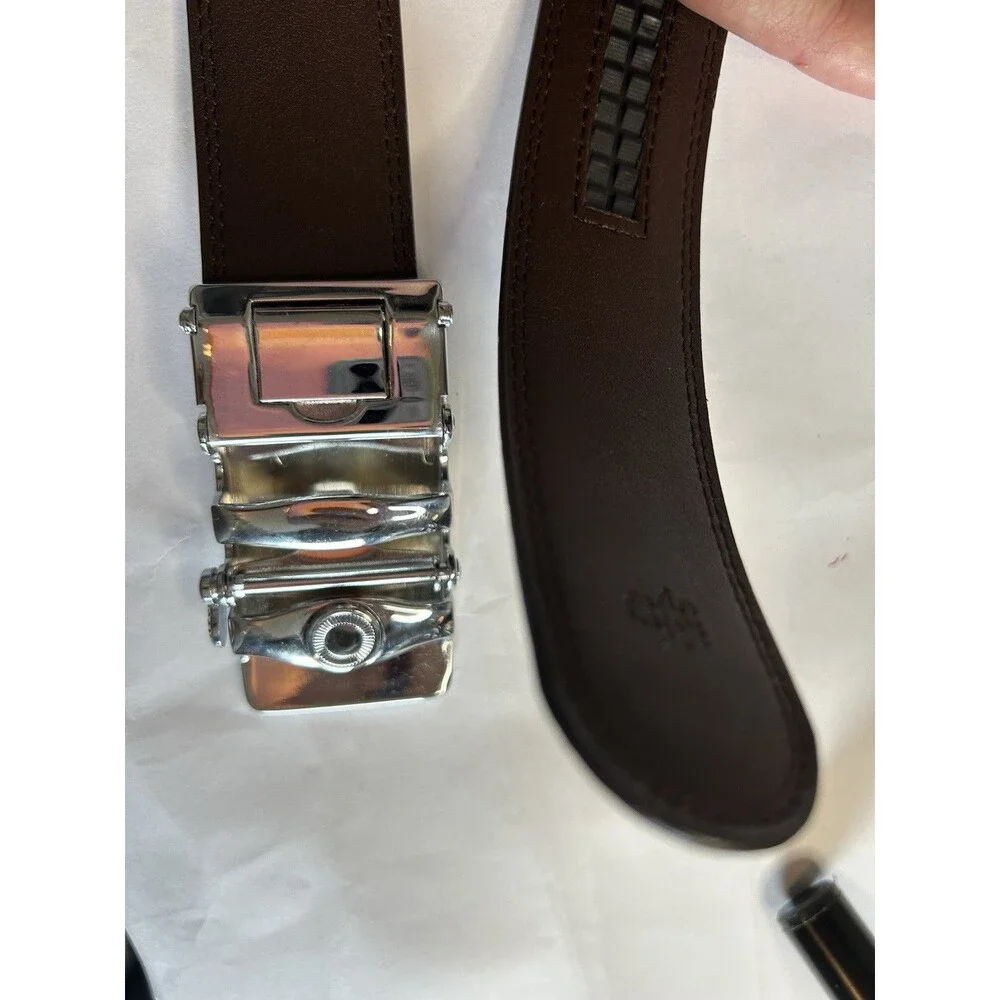 Men's Brown Belt with Silver Buckle Size 50